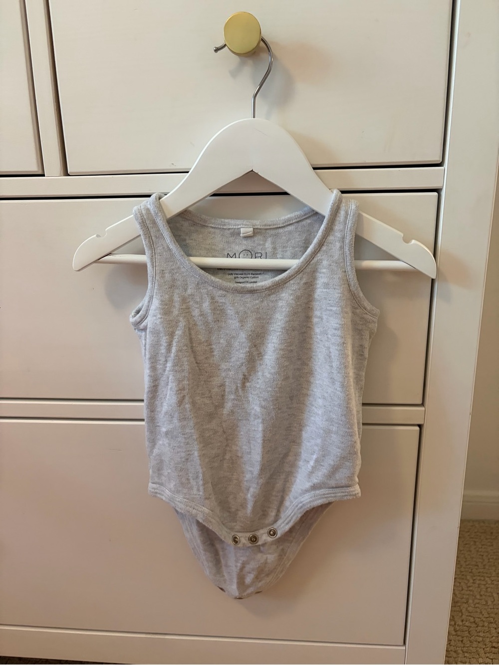 Mori Bodysuit 9 12M Gray Bamboo Organic Cotton Baby Minimal Soft